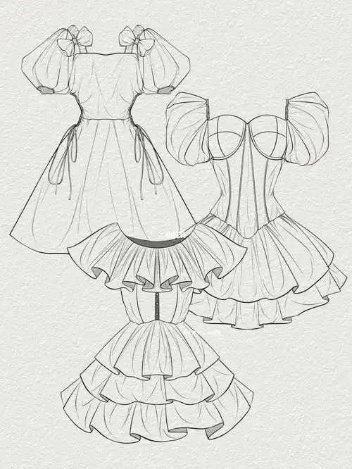 服装设计 | 手绘 | 连衣裙 | 法式复古风