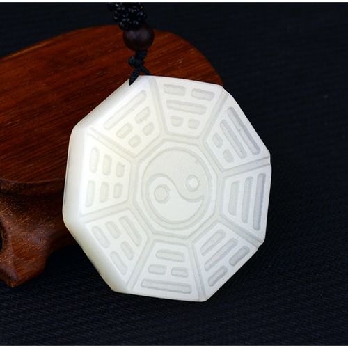 帛灵【珍藏级】新疆和田玉八卦吊坠羊脂白玉太极八卦双面玉牌挂件男女