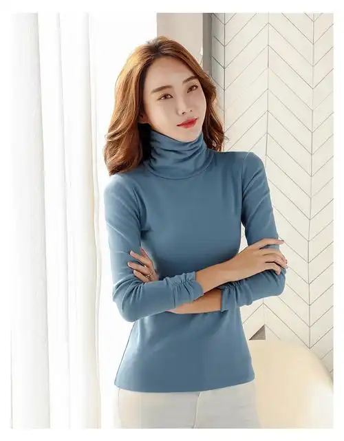 实拍 高领打底衫女秋冬季修身长袖t恤女小衫大码女装上衣