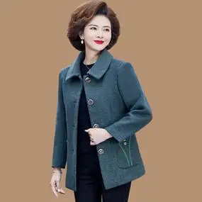 妈妈春装洋气毛呢外衣新款中年女春秋短款外套老年人奶奶呢子上衣