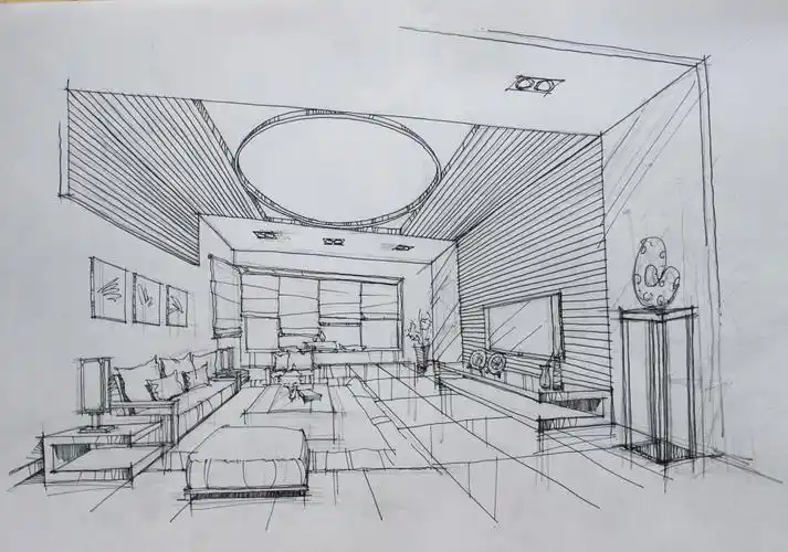 客厅设计手绘草图_翁小峰-站酷zcool