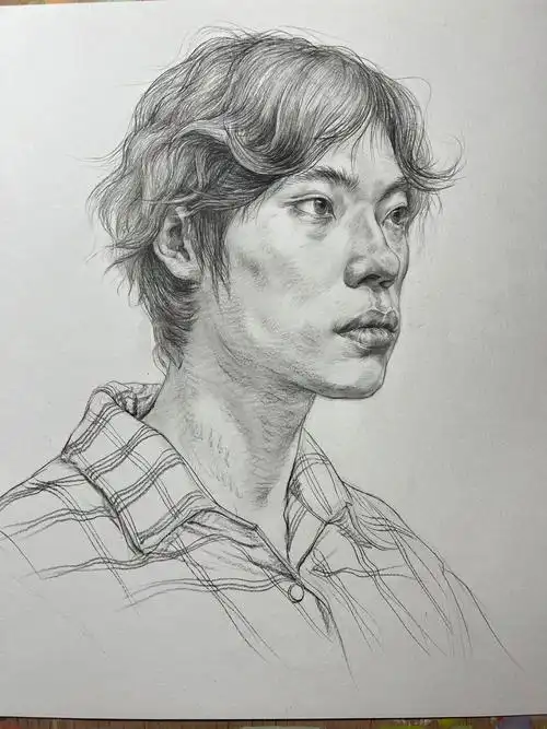 男青年线性素描头像步骤