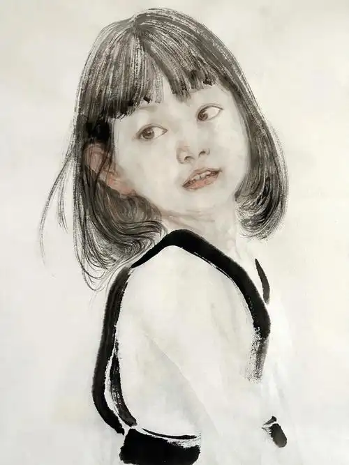 国画水墨写意人物肖像luo珞安