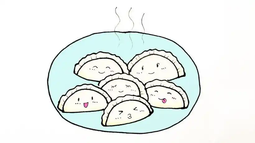 亲子儿童简笔画|学画可爱的饺子卡通画每个饺子的表情都不同哦