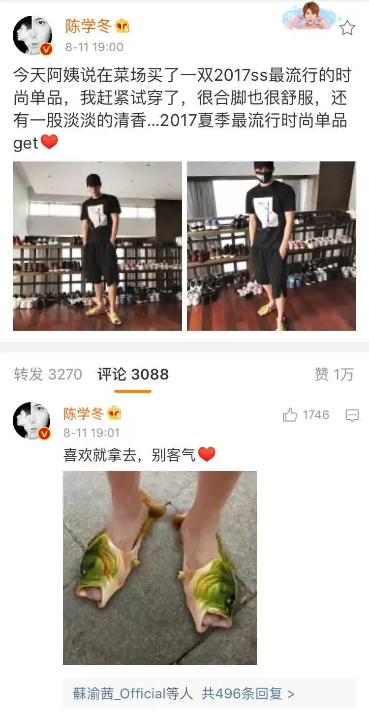 陈学冬私人鞋柜曝光最抢眼的竟然是脚上的拖鞋