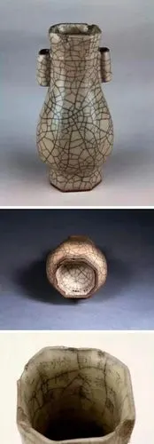 宋哥窑米黄釉八棱贯耳瓶tqzh