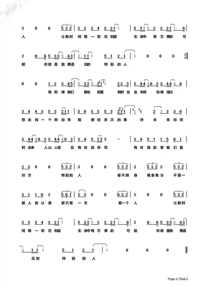 《特别的人》方大同 简谱完整版