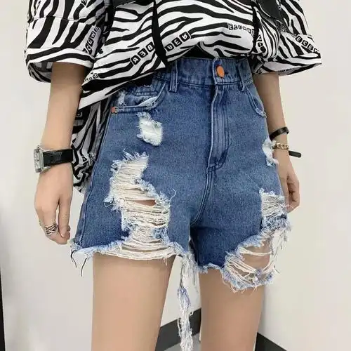 黑色流苏牛仔短裤女夏季薄款2022年新款个性阔腿破洞a字热裤潮牌