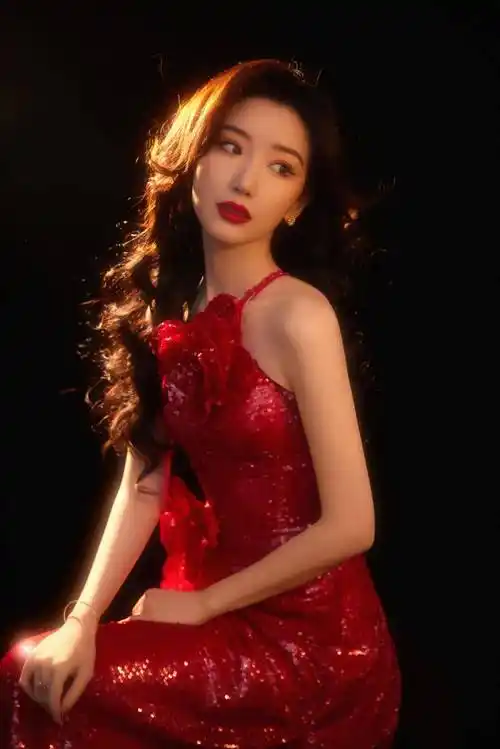 毛晓彤大胆挑战红色露肩亮片裙,港风美人俏皮可爱,令人心动不已!