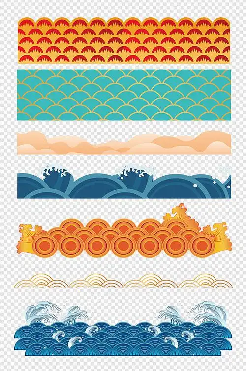 传统古典海浪波浪波纹图案设计免扣元素