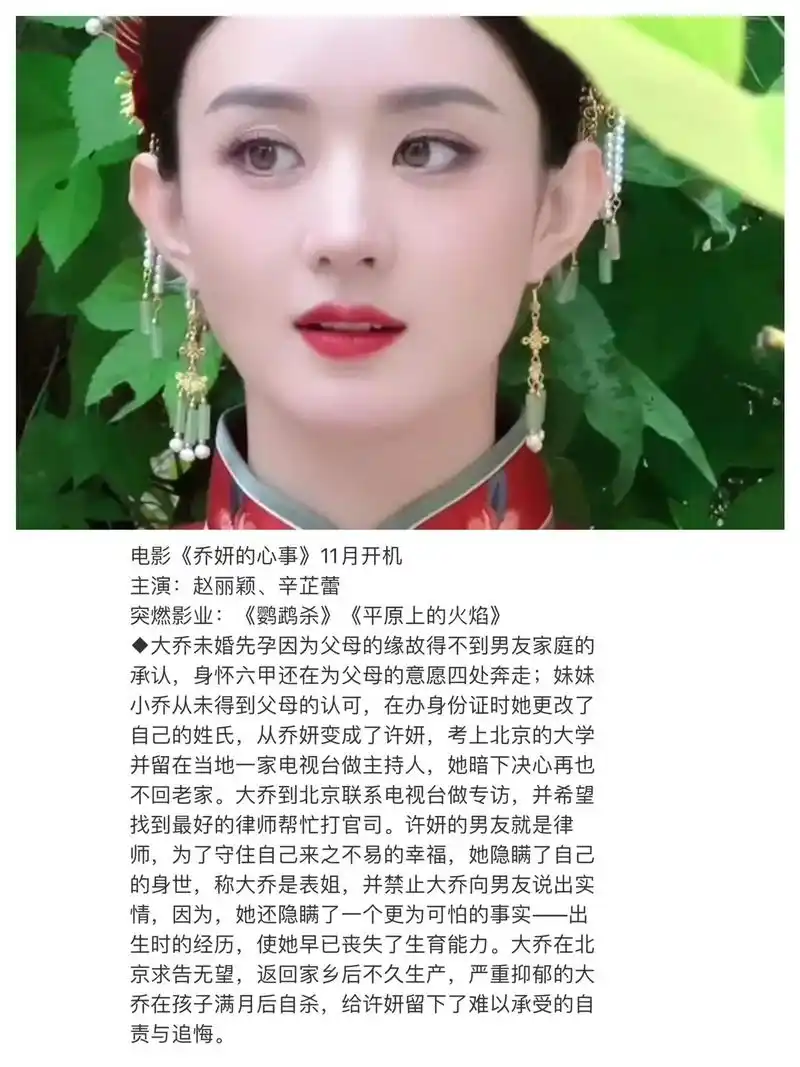 赵丽颖的新戏,剧情简介感觉完全不出彩!