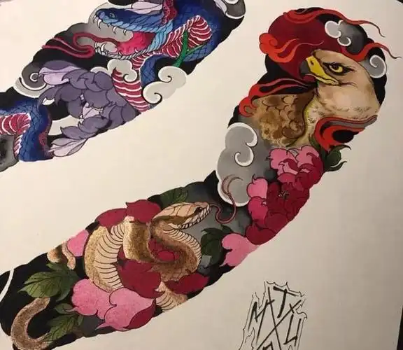 你们一直在找的传统彩色花臂纹身手稿!