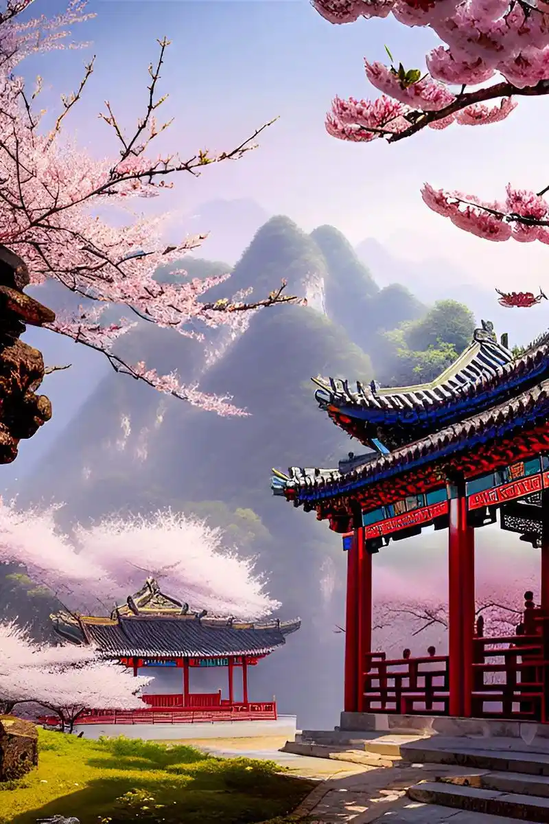 古风山景!#中国风 #古建筑 #壁纸 #插画 #十字绣图纸  - 抖音