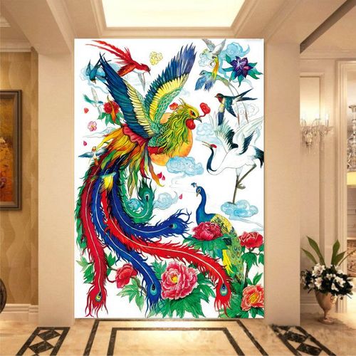 百鸟朝凤图凤凰动物海报客厅玄关风水装饰画婚房吉祥鸟图凤凰贴画