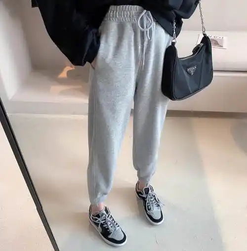 灰色运动裤女宽松束脚秋冬加厚优惠券爱比价妈妈