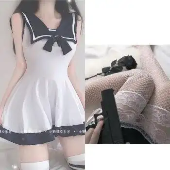 制服学生性感水手服jk制服全套免脱软妹蓝白学生套装蕾丝网袜小码75