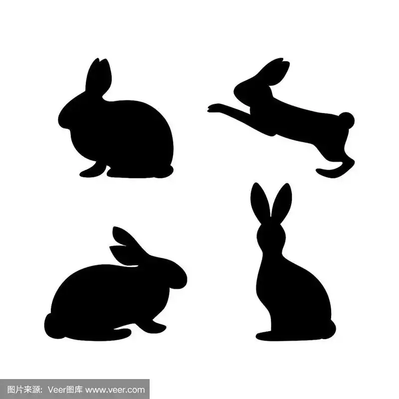 兔子剪影坐着,跳着.孤立的矢量图