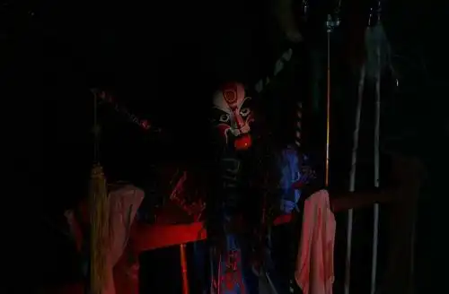 没有大量血腥的断手断脚,恐怖黑白布条,有的只有华美的戏台头面,戏服