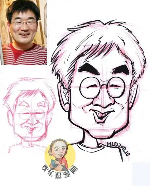 肖像漫画草图创建到黑笔线稿全过程演示