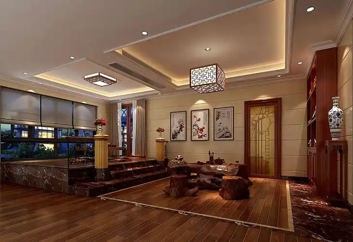 客厅中式地板别墅装修