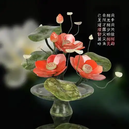 中式莲花佛前供奉佛堂客厅家居装饰盆景仿真风格摆件