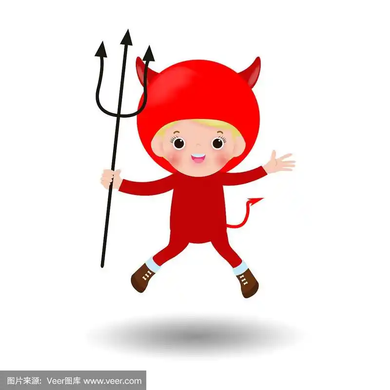 可爱的小恶魔红色恶魔,孩子们在万圣节服装上孤立的白色背景.