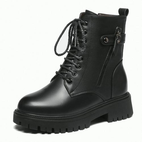 真皮马丁靴女冬季 加绒加厚底雪地靴平底女靴棉靴保