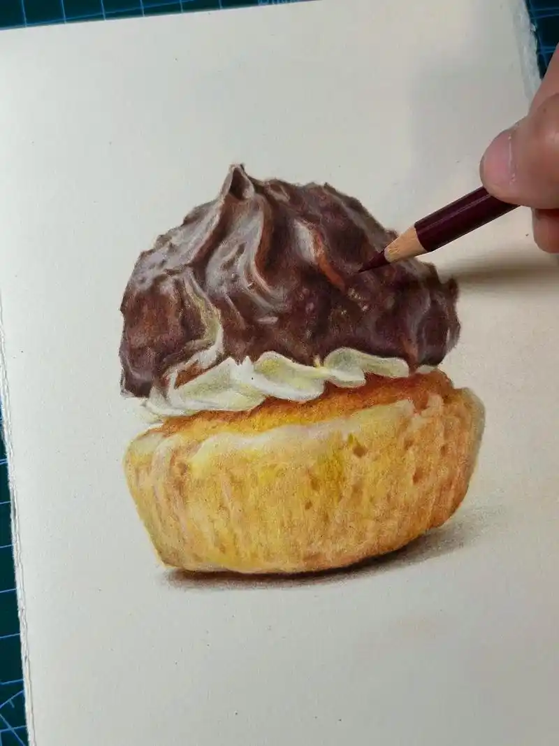 想你的时候你就是巧克力/彩铅画巧克力蛋糕.-获多福细纹水彩纸 - 抖音