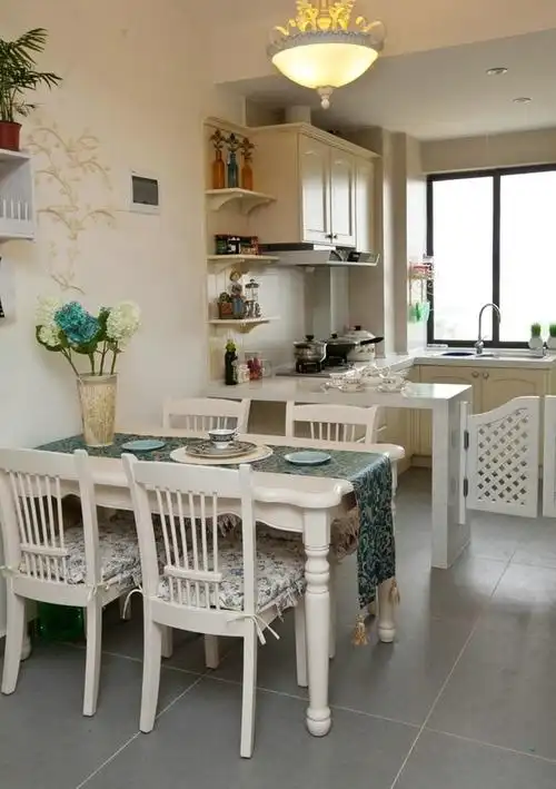 精致田园风厨房吧台效果图_齐家网装修效果图