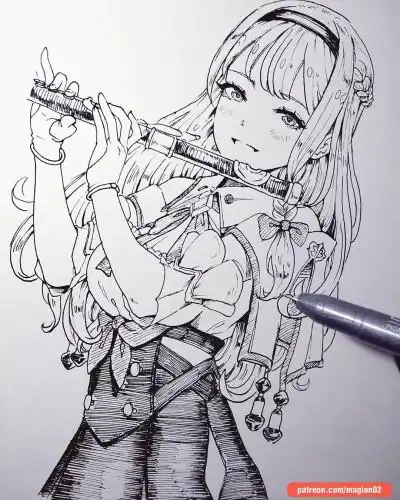 人物黑白动漫素材插画绘画线稿手绘女生男生长发短发转载二次元