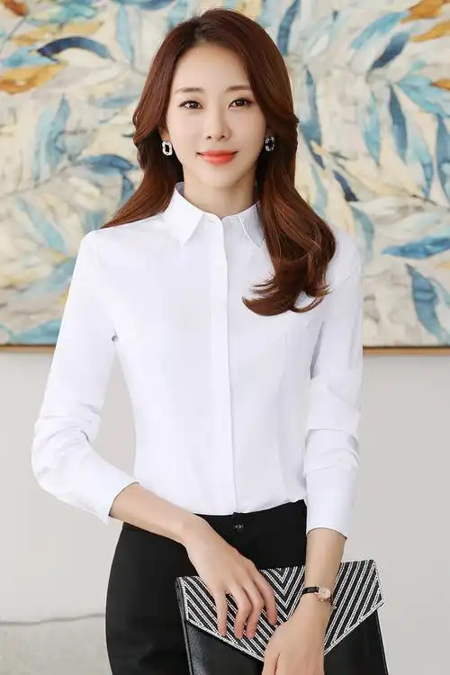 工作职业装正装长袖棉衬衣衬衫女士
