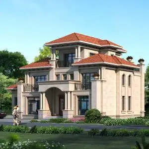 3084欧式二两层半三层三间大气豪华网红带阳台全套别墅设计效果图