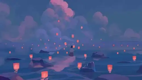 美图分享38治愈系浪漫风景插画天空是蔚蓝色窗外有千纸鹤