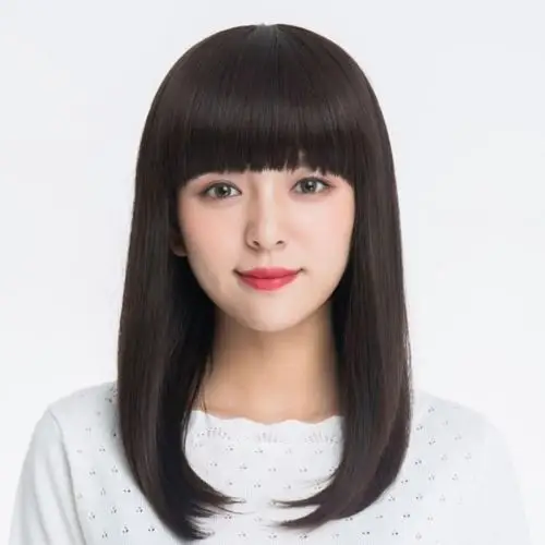 假发女 中长直发 隐形无痕 仿真_假发女中长直发齐刘海内扣仿真圆脸