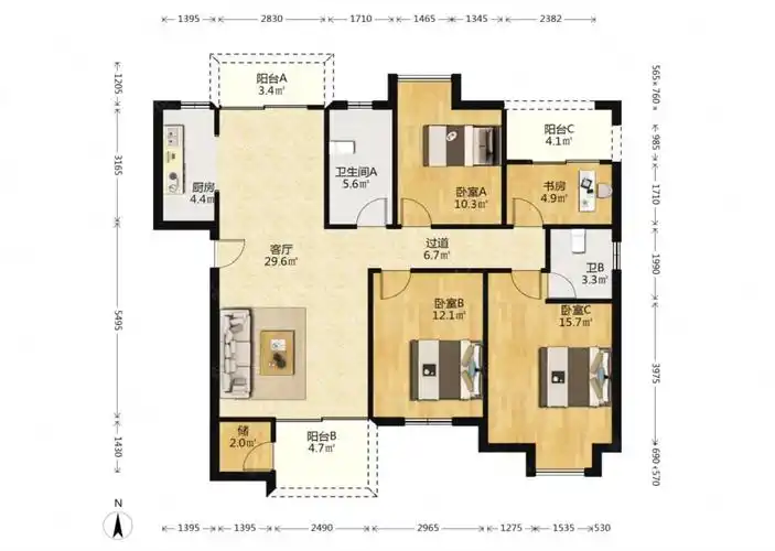 克拉美丽山庄四室两厅两卫南北通透清水毛胚满五