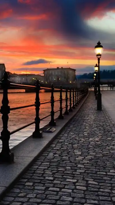 高清壁纸风景城市大海天空建筑夕阳