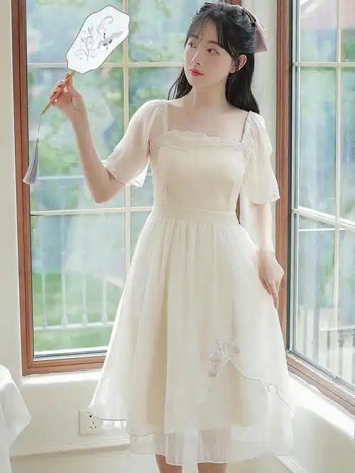 ootd改良汉服轻国风连衣裙超仙女长裙子