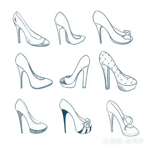 设置九个鞋.素描样式