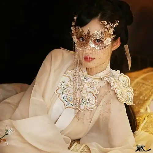 古风汉服面具面纱遮脸头饰流苏苏仙金属面帘女发饰