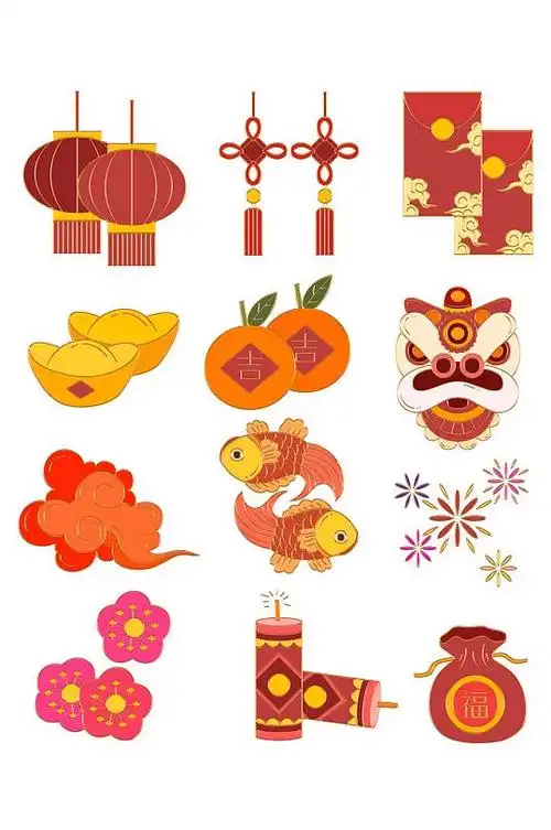 红色喜庆新年元素贴纸免扣元素