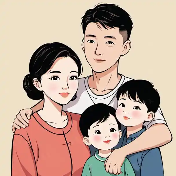 亲子头像|一家四口双胞胎男孩