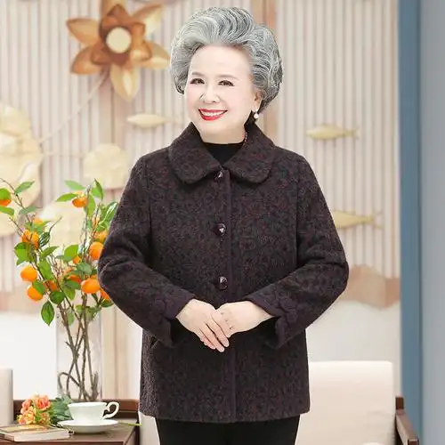 老年人春季毛呢外套奶奶冬装水貂老人衣服60岁中老年女装