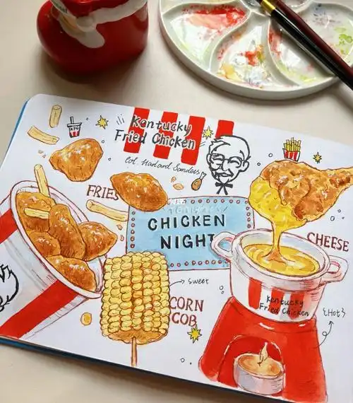 水彩速写肯德基炸鸡