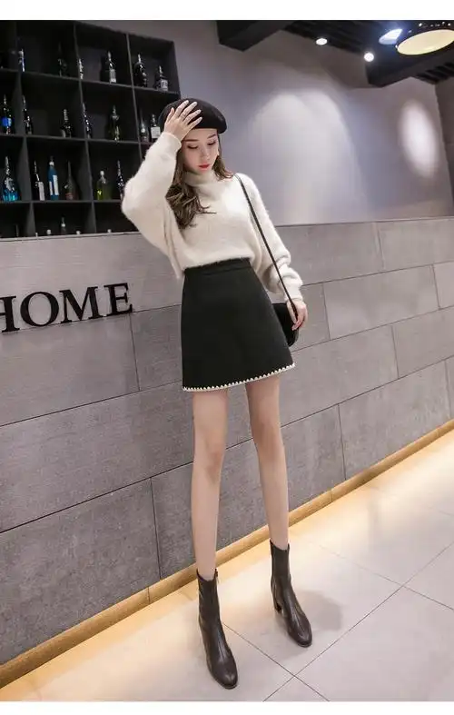 587#2019冬季新款百搭半身裙时尚a字裙修身一布裙子女