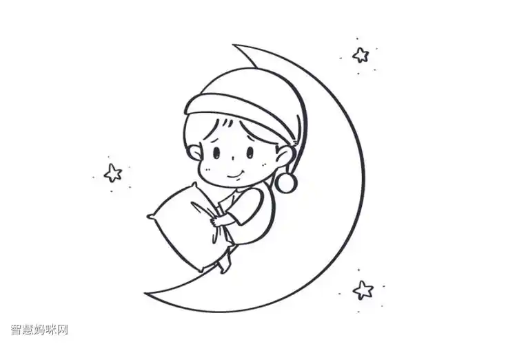 可爱晚安小男孩简笔画