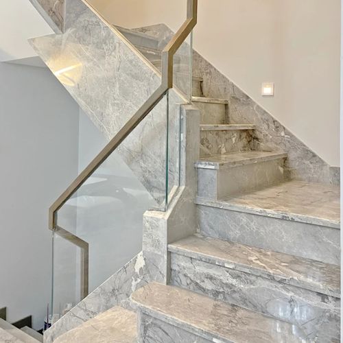 大理石楼梯踏步 别墅复式楼岩板梯步现代轻奢台阶防滑定制人造石