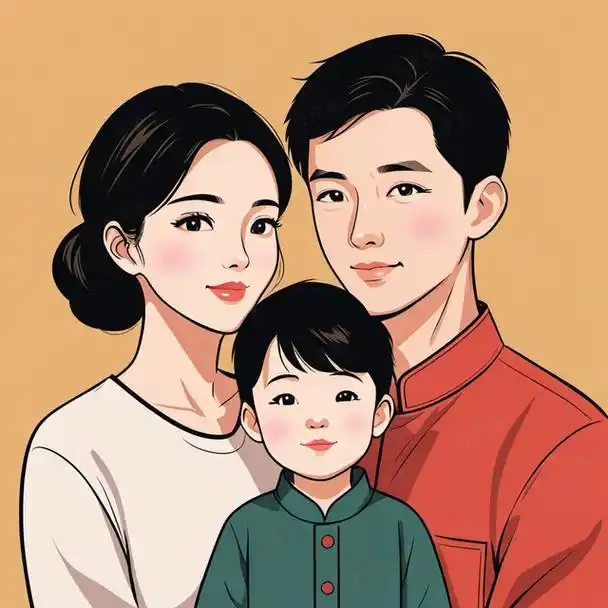 亲子头像|三口之家儿子专属插画创意设计