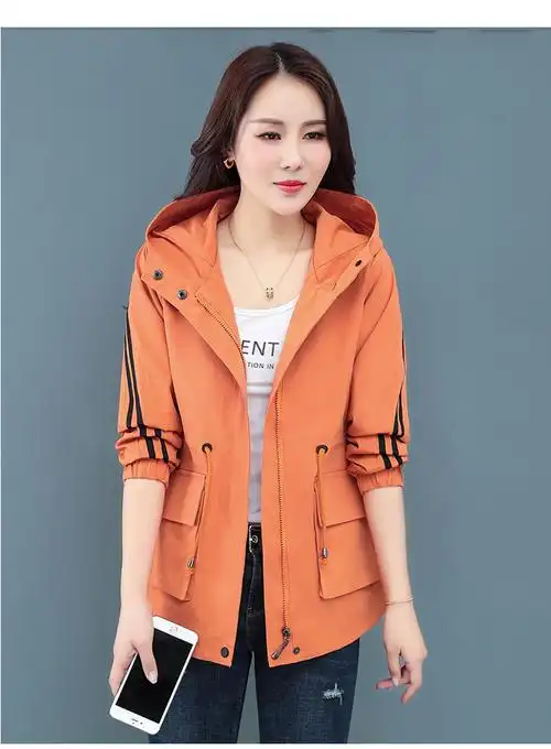 春秋外套女中长款2021年新款潮春季大码女装上衣收腰连帽女士风衣