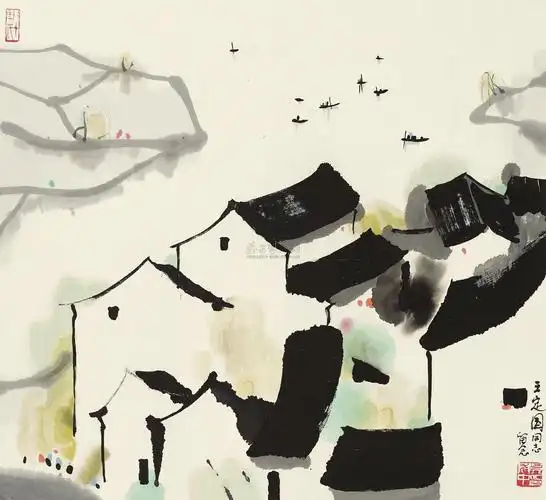 江南水乡 镜框作者吴冠中拍品分类中国书画>绘画尺寸46×52cm估价rmb