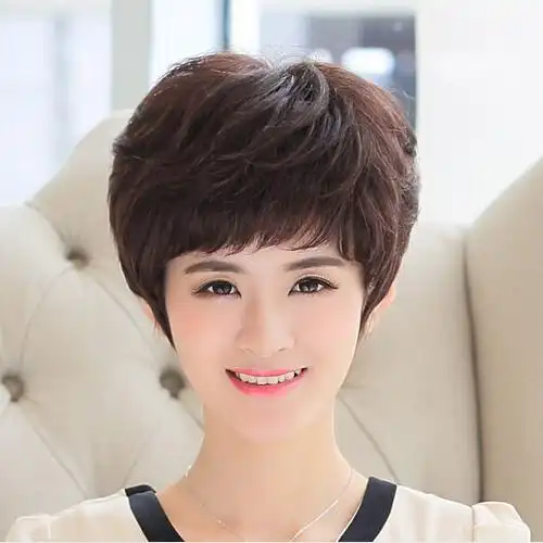 包邮阿姨假发 中老年真发女士短发蓬松发型中年妈妈短卷发假发套